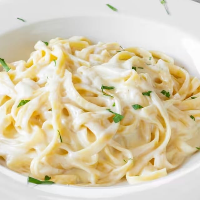 A.Q. Fettuccine Alfredo w/ Shrimp Brunch.